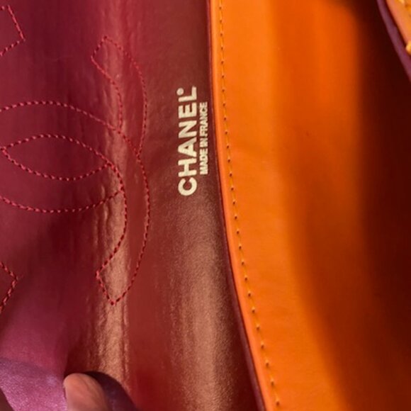 Authentic - Chanel Medium Lambskin Quilted Classic Flap – Orange - Picture 12 of 15